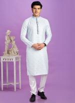 Semi Cotton Blue Traditional Wear Digital Printed Kurta Pajama